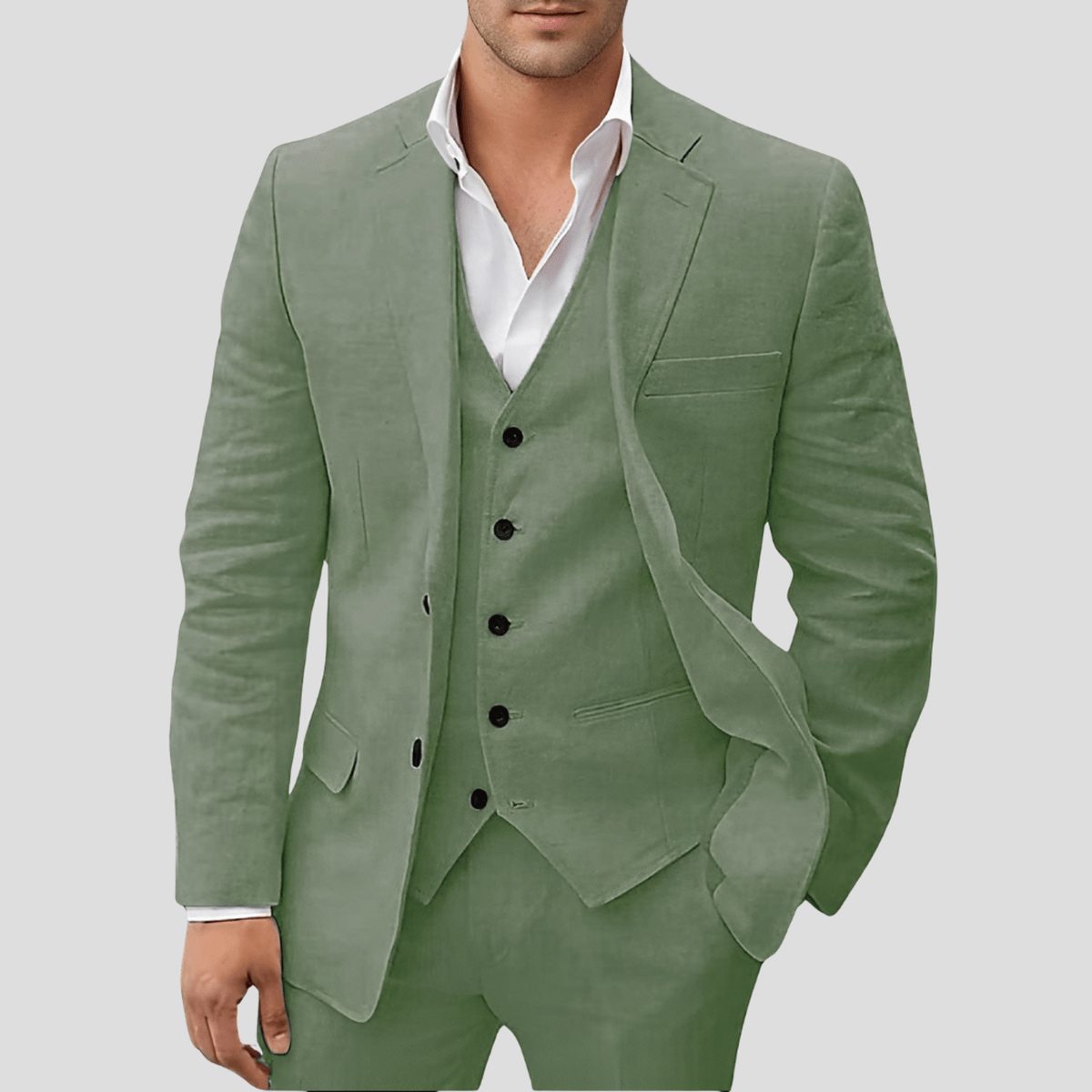 Drie - Delige Linnen Pak Voor Mannen: Blazer, Gilet En Broek - Harlett