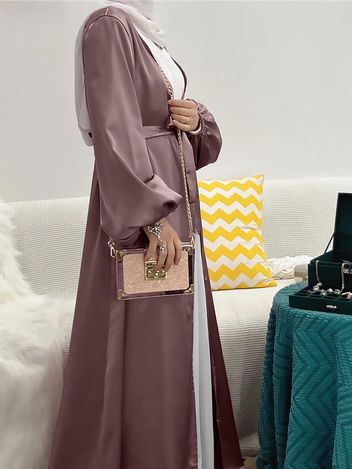 Elegante Abaya Maxi Jurk Met Lantaarnmouwen En Flatterende Riem - Harlett