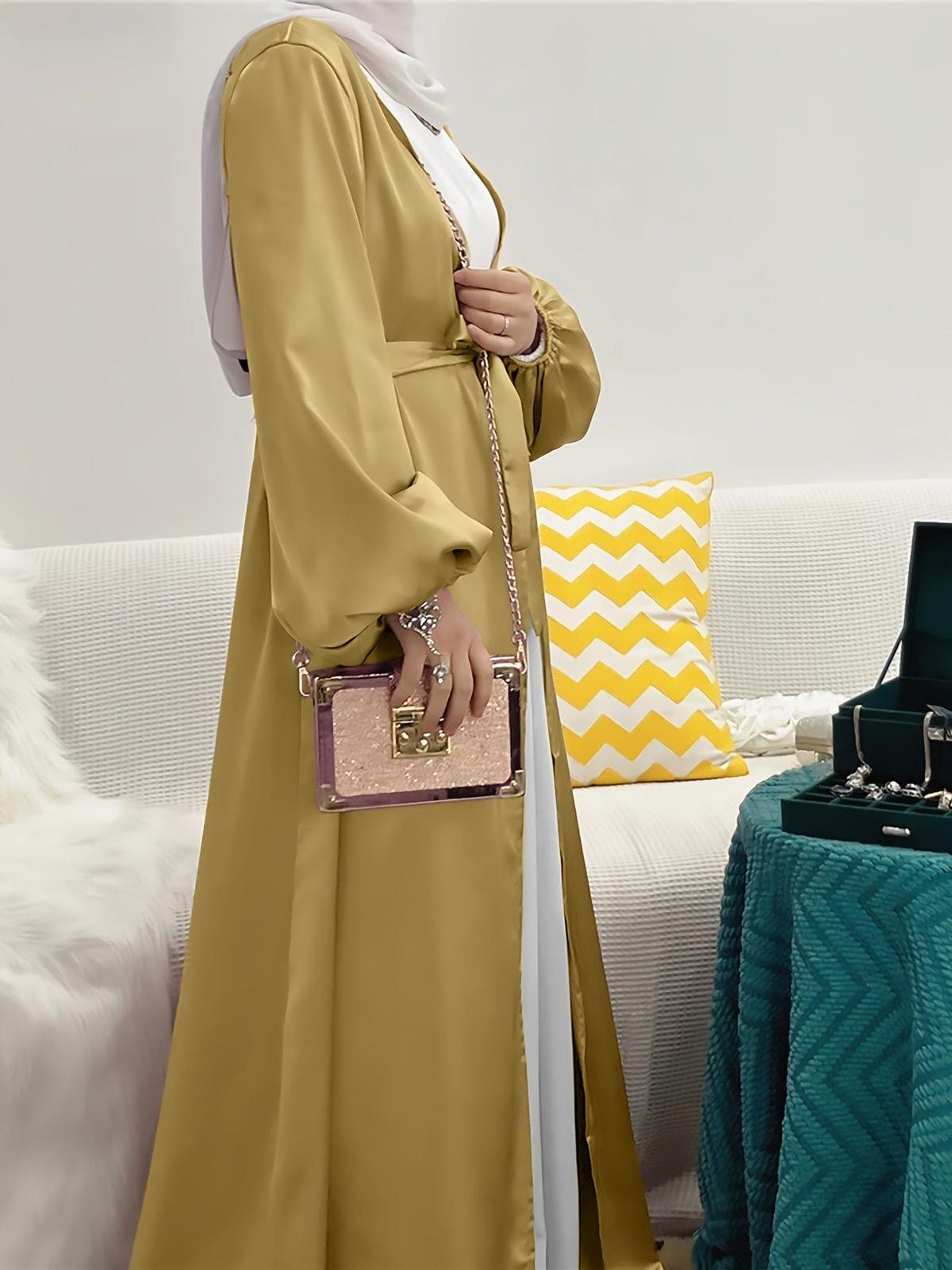 Elegante Abaya Maxi Jurk Met Lantaarnmouwen En Flatterende Riem - Harlett
