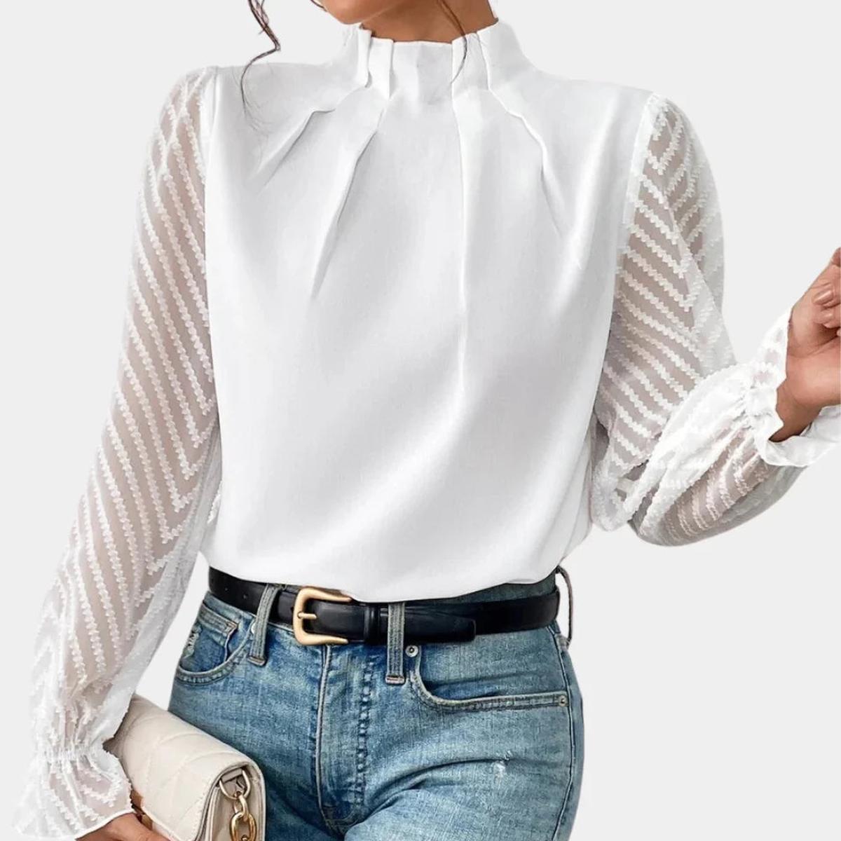 Elegante Damesblouse Met Lange Vlindermouwen En Hoge Halslijn - Harlett