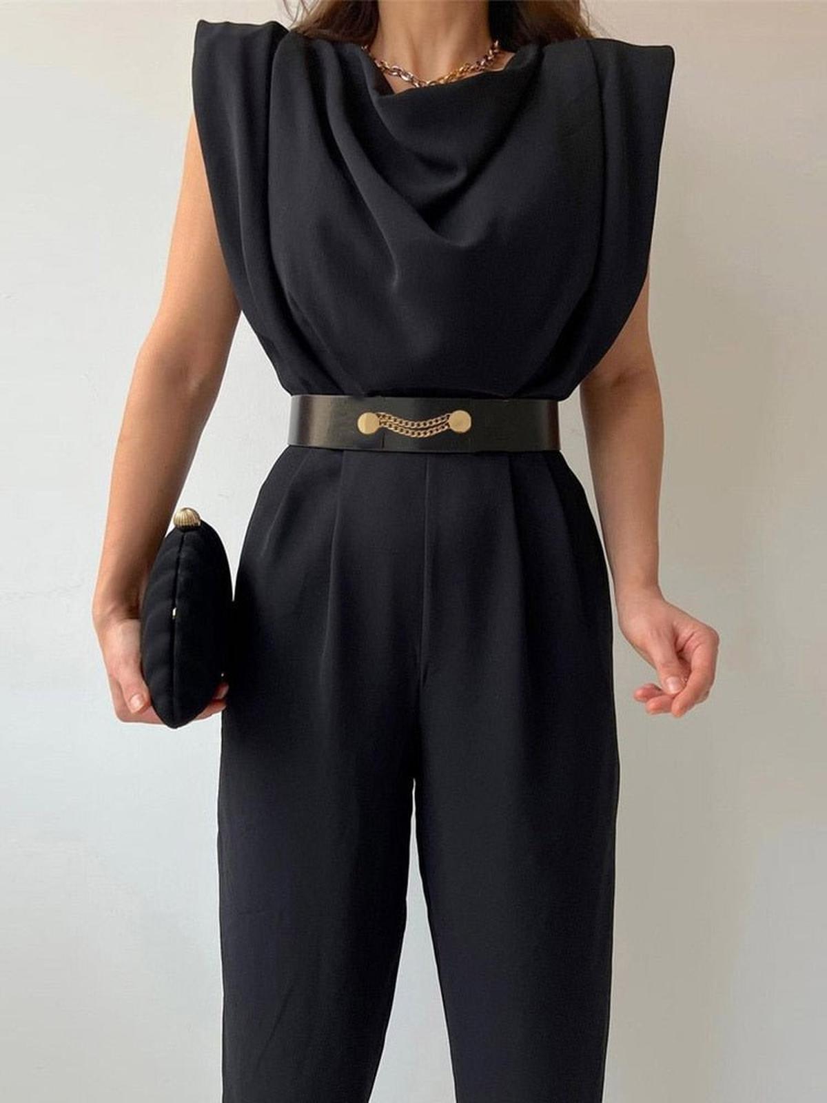 Elegante Lange Jumpsuit Met V - Hals En Comfortabele Pasvorm - Harlett