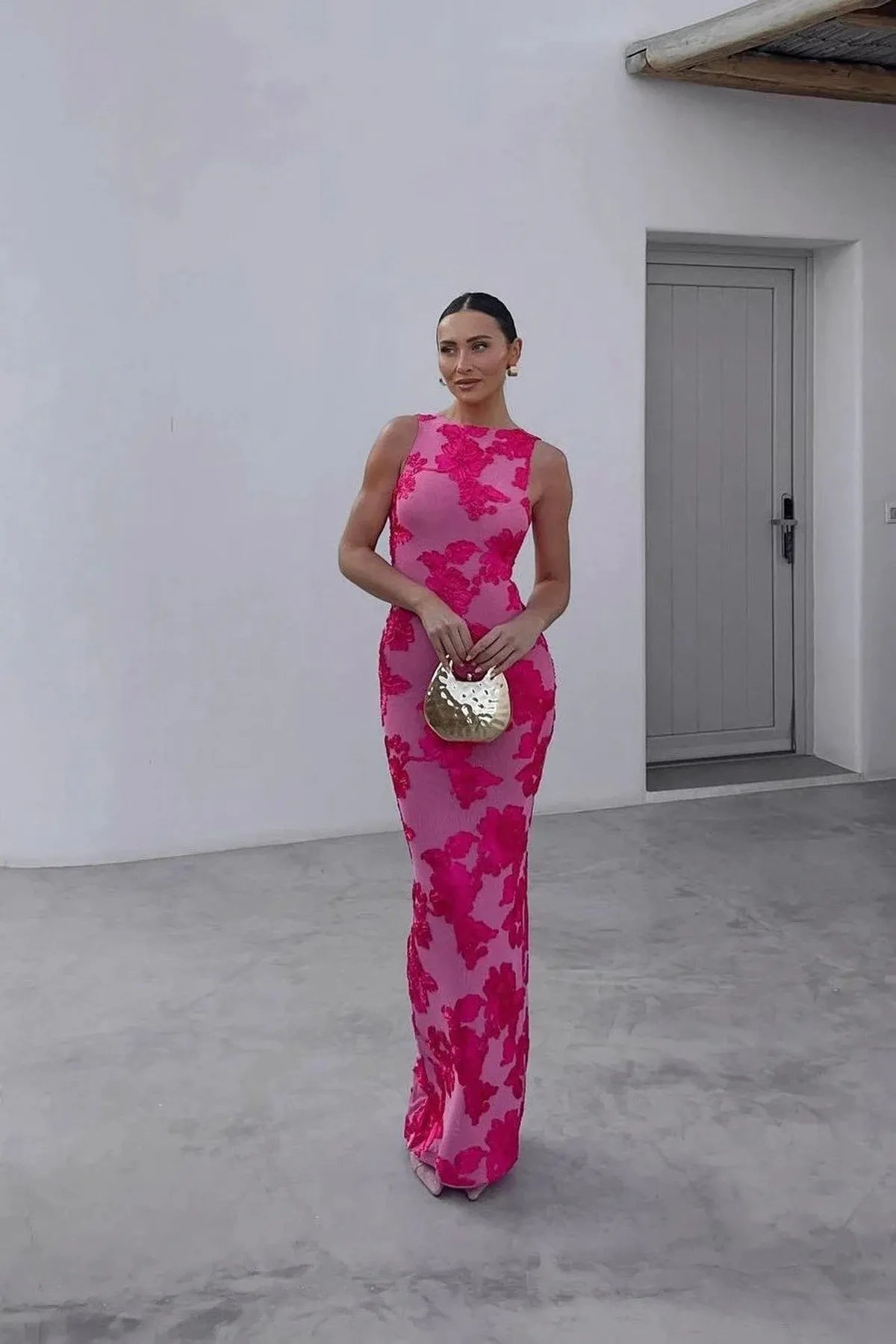 Geborduurd Mouwloos Maxi Jurk met Bloemen - Harlett