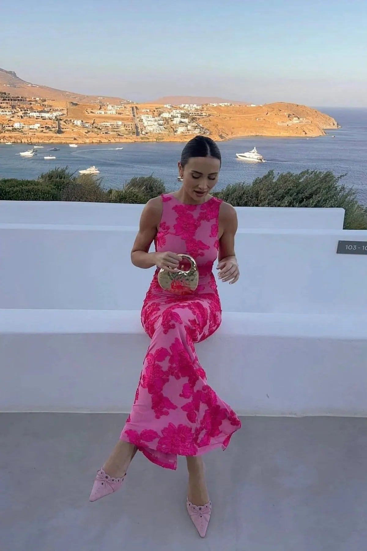 Geborduurd Mouwloos Maxi Jurk met Bloemen - Harlett