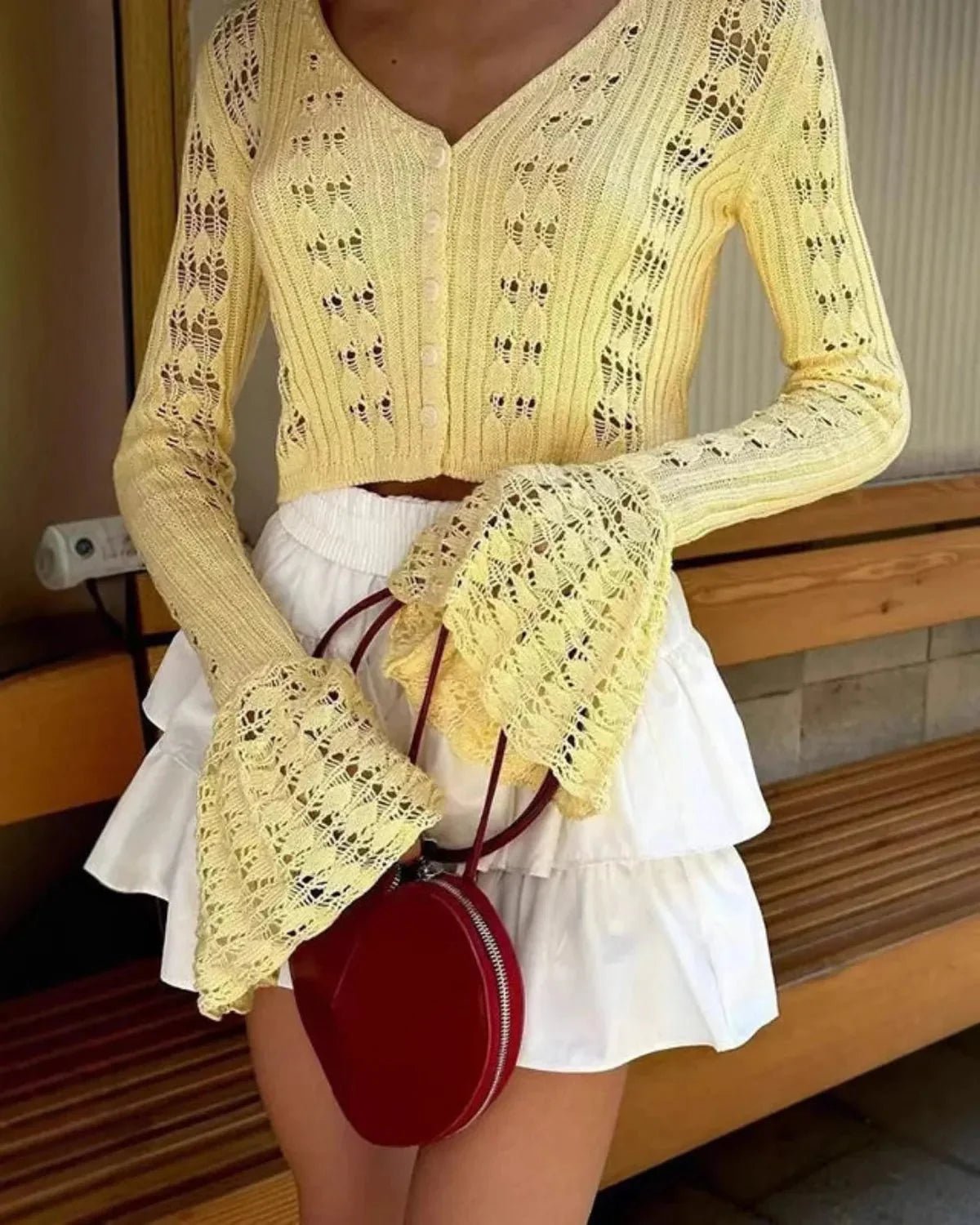 Gehaakte Cropped Vest Met Lange Mouwe - Harlett