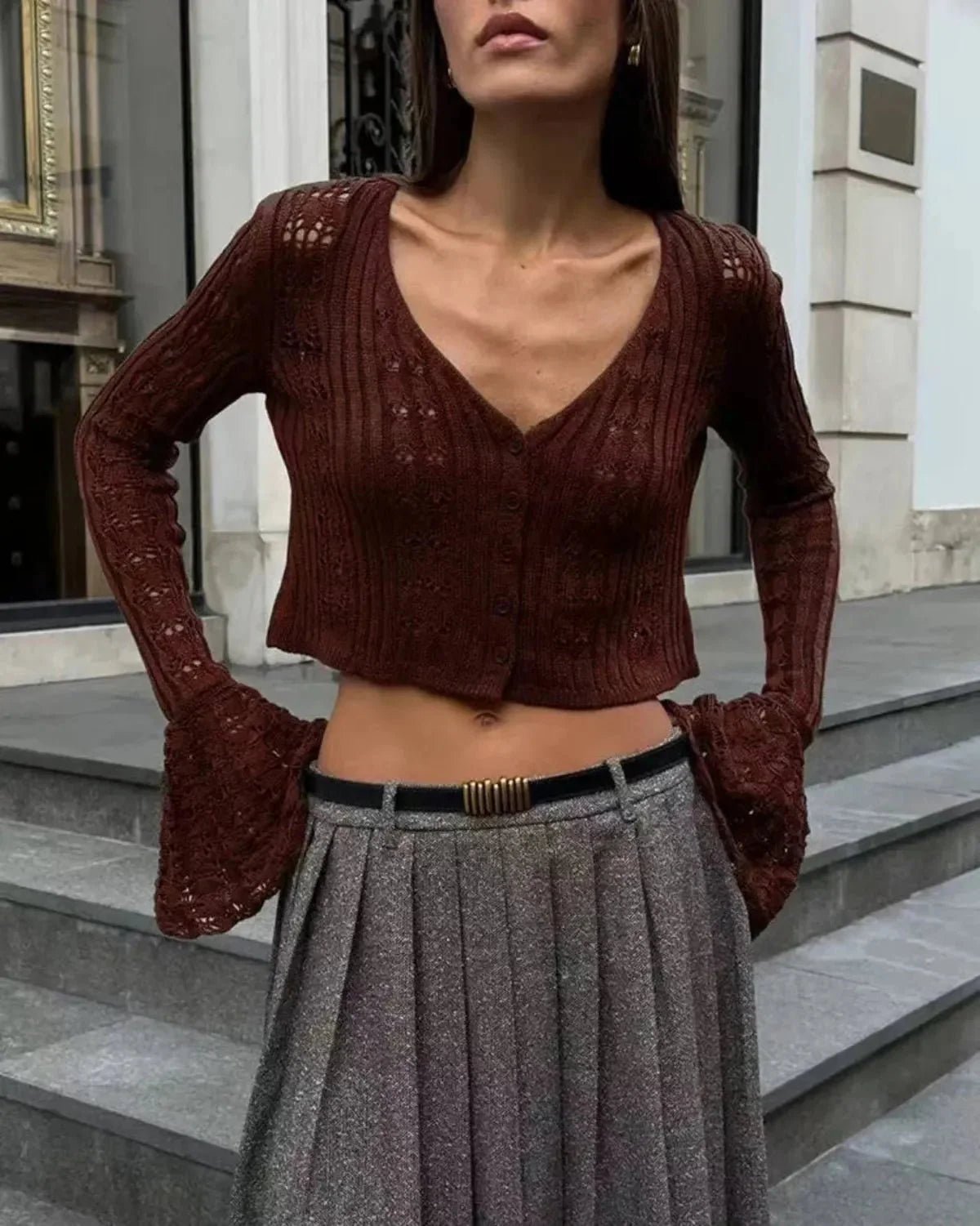 Gehaakte Cropped Vest Met Lange Mouwe - Harlett