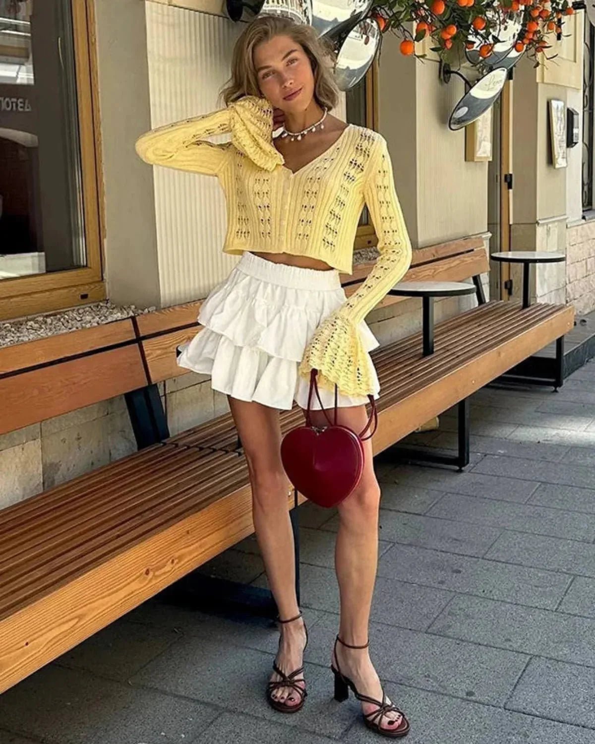 Gehaakte Cropped Vest Met Lange Mouwe - Harlett