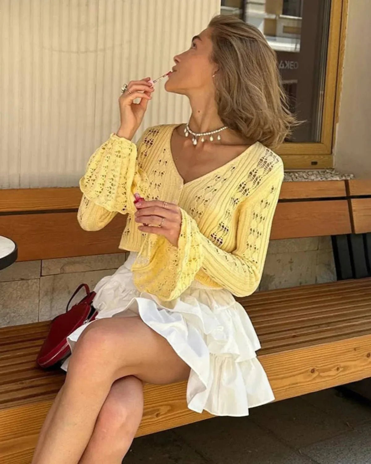 Gehaakte Cropped Vest Met Lange Mouwe - Harlett