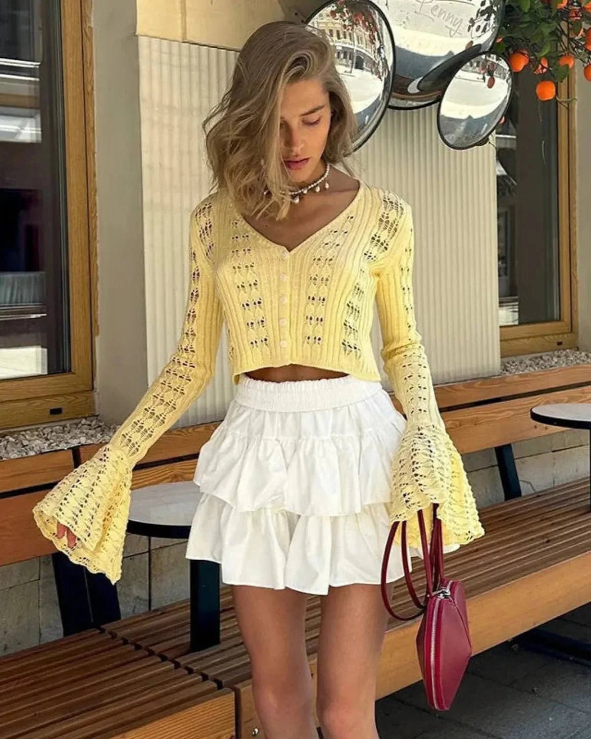 Gehaakte Cropped Vest Met Lange Mouwe - Harlett