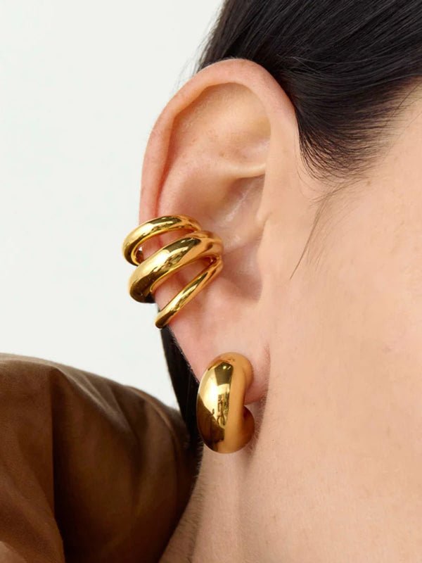 Gold Plated Drievoudige Gelaagde Hoepel Oorbel - Harlett