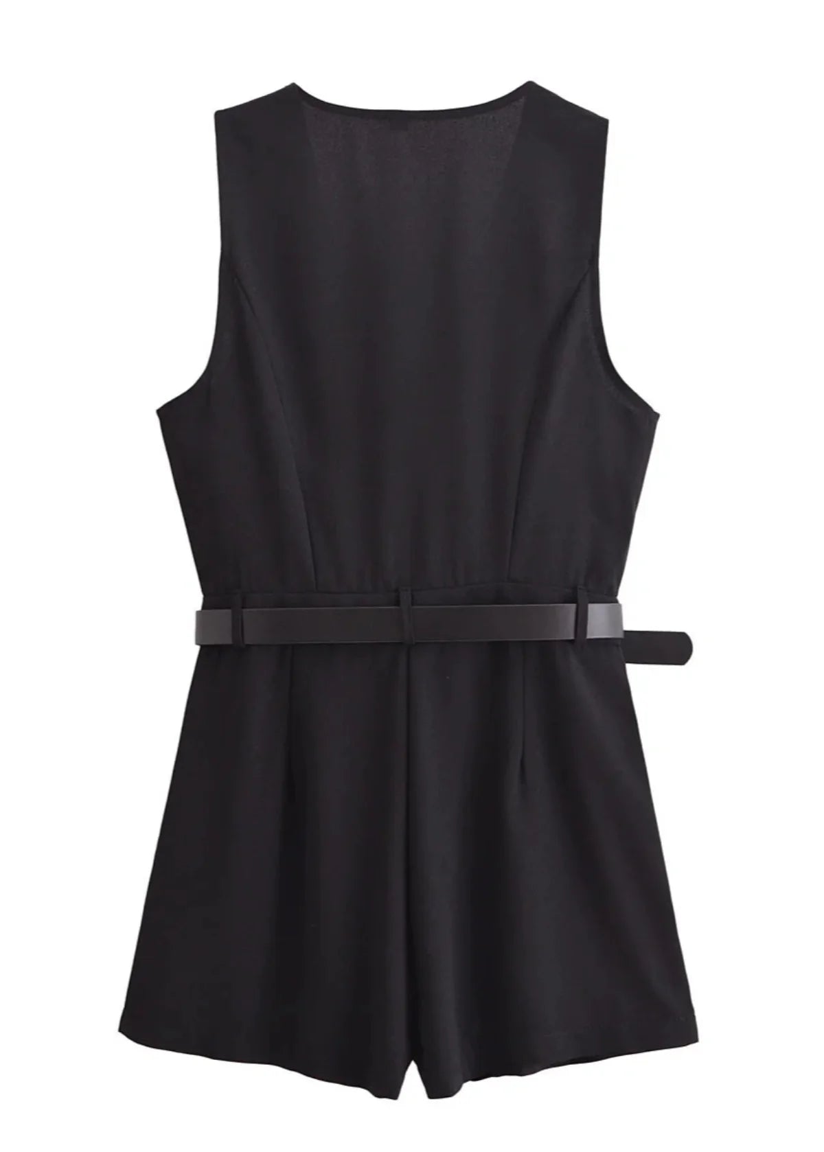 Gouden Knoopdetail Mini Jumpsuit met Taille Riem - Harlett