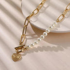 Gouden Toon Parels Versierde Hart Hanger - Harlett