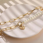 Gouden Toon Parels Versierde Hart Hanger - Harlett