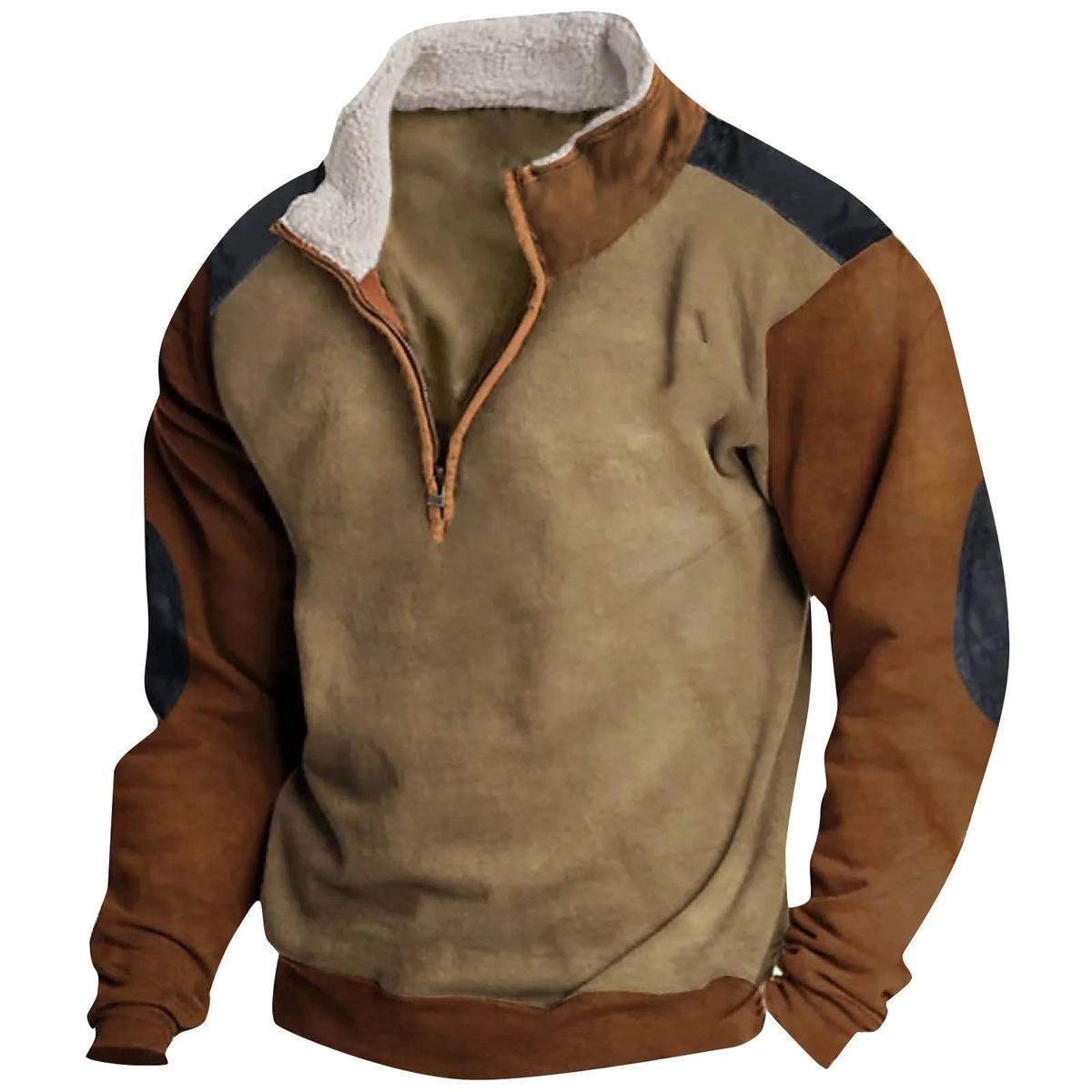 Heren Kwartrits Trui met Sherpa Kraag en Patch Details - Harlett