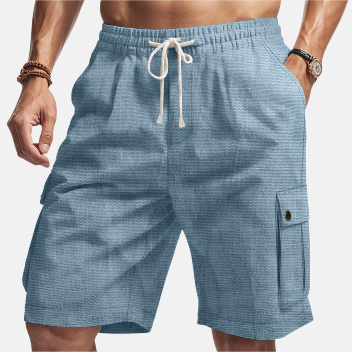 Heren Linnen Cargo Shorts Met Verstelbare Tailleband - Harlett