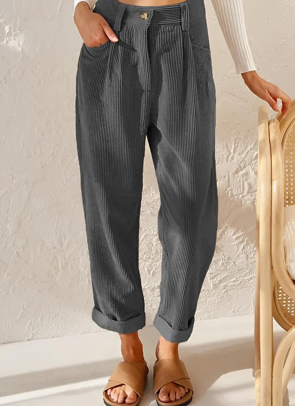 Hoge Taille Corduroy Dames Broek High Waist Cropped Model Comfortabele Fit - Harlett