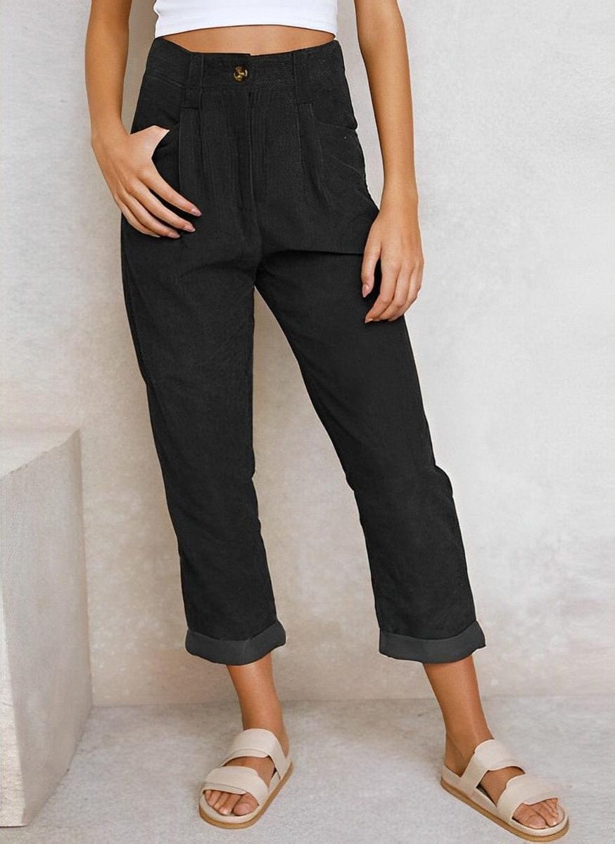 Hoge Taille Corduroy Dames Broek High Waist Cropped Model Comfortabele Fit - Harlett