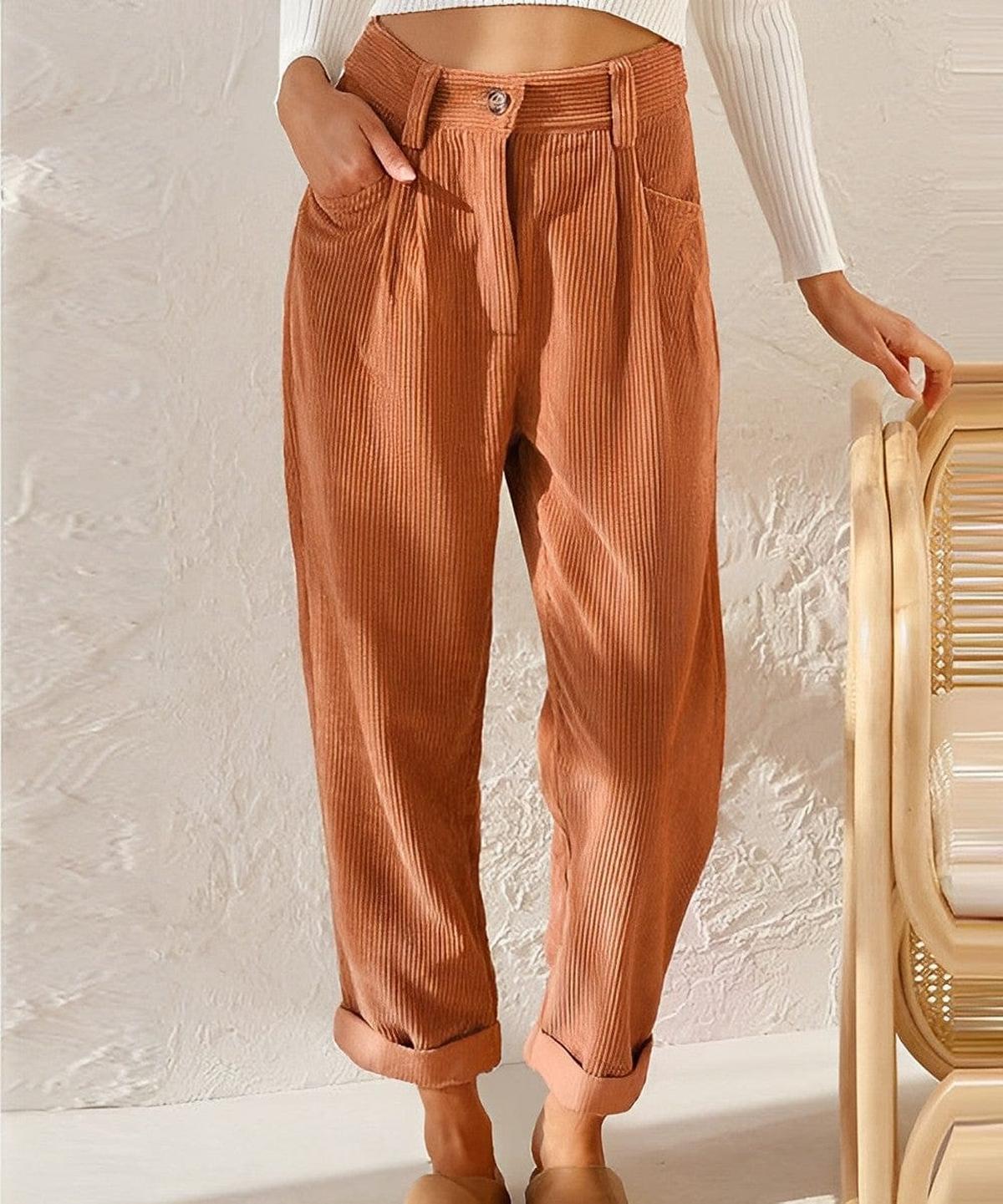 Hoge Taille Corduroy Dames Broek High Waist Cropped Model Comfortabele Fit - Harlett