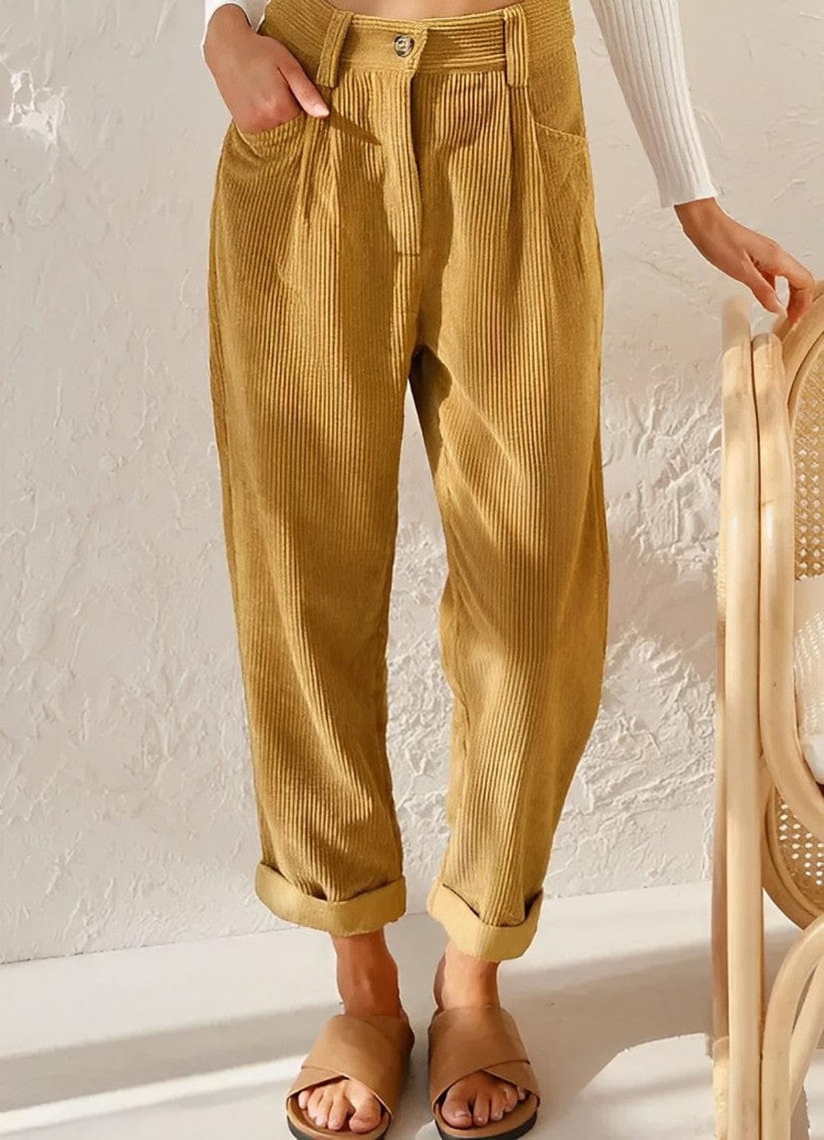 Hoge Taille Corduroy Dames Broek High Waist Cropped Model Comfortabele Fit - Harlett