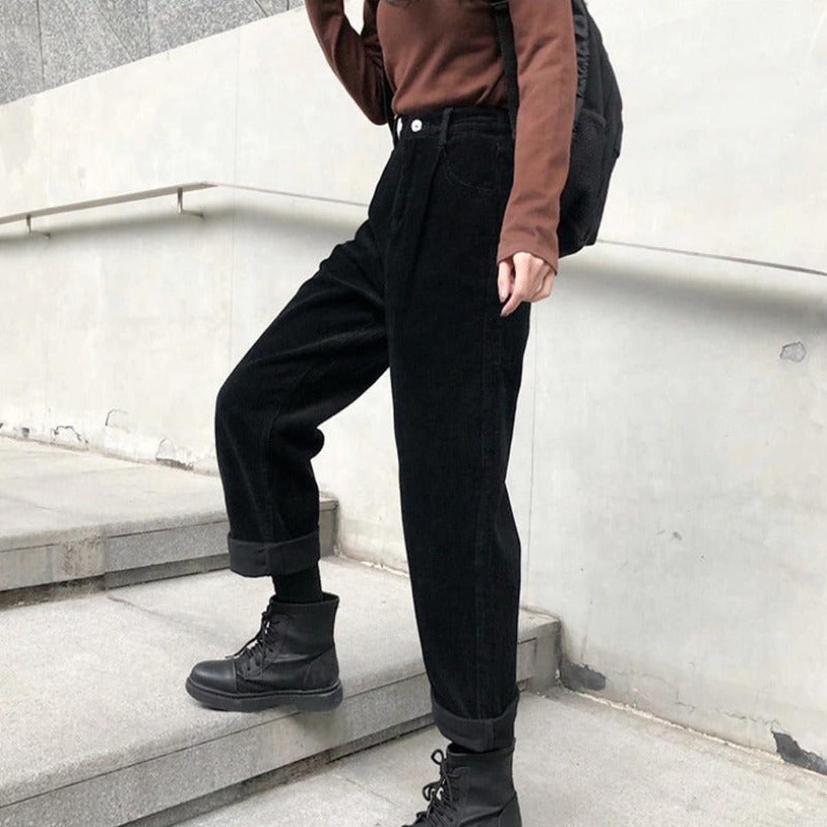 Hoge Taille Wijde Pijp Corduroy Broek Voor Dames - Harlett
