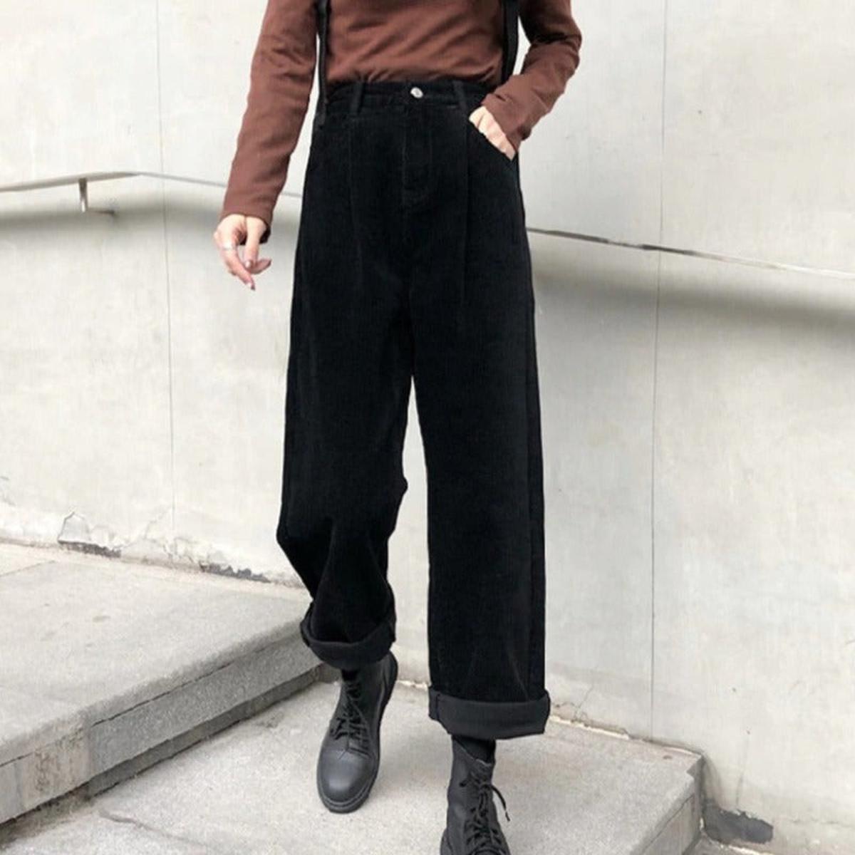 Hoge Taille Wijde Pijp Corduroy Broek Voor Dames - Harlett