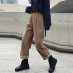 Hoge Taille Wijde Pijp Corduroy Broek Voor Dames - Harlett