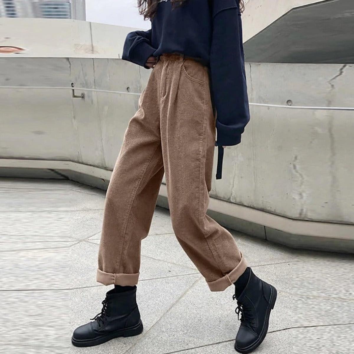 Hoge Taille Wijde Pijp Corduroy Broek Voor Dames - Harlett