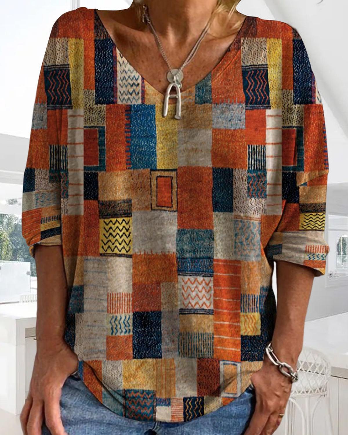 Kleurrijke Katoenen Patchwork Top Met Relaxte Pasvorm - Harlett