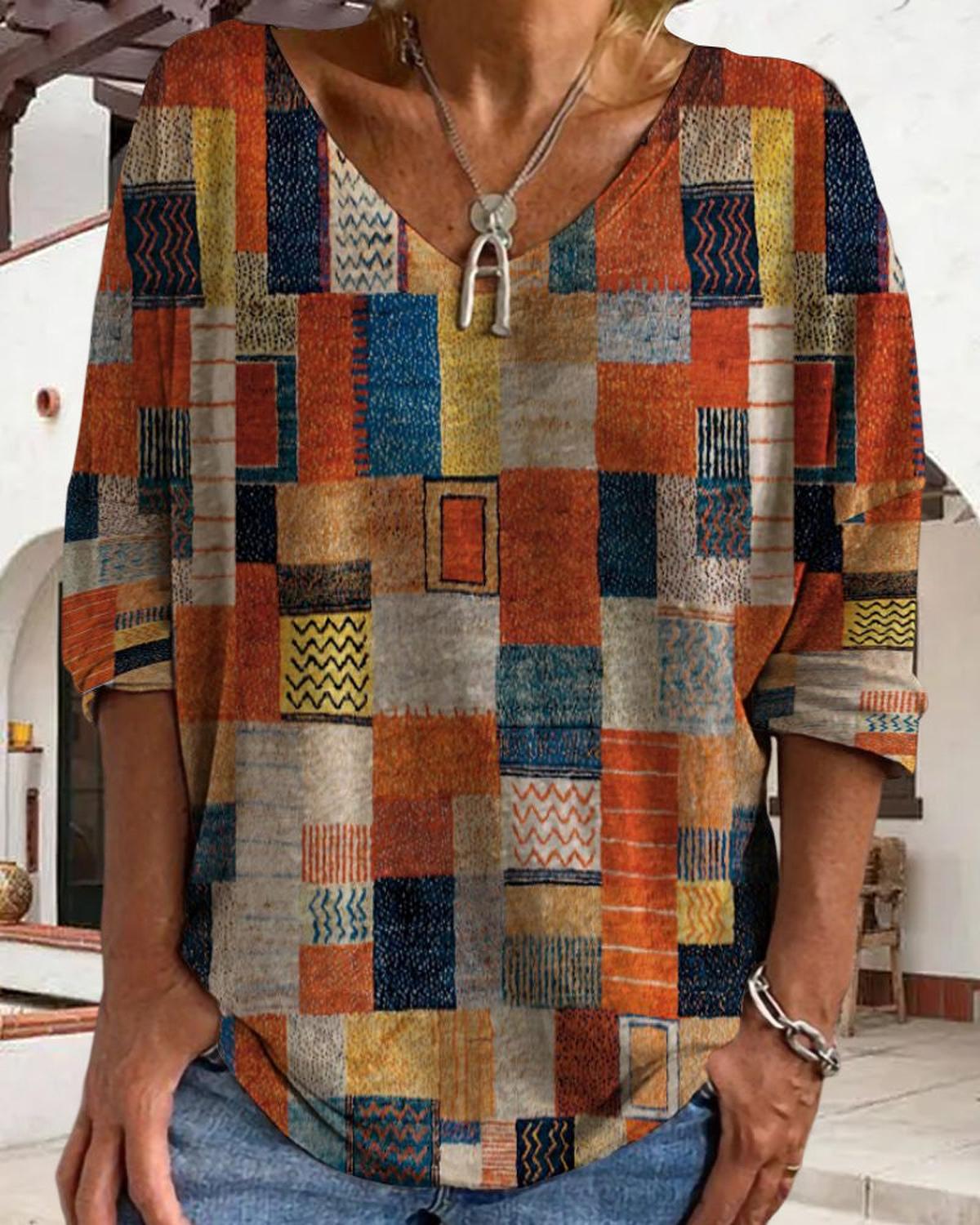 Kleurrijke Katoenen Patchwork Top Met Relaxte Pasvorm - Harlett