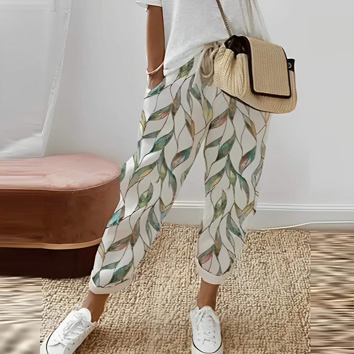 Lichtgewicht Boho Broeken Met Bladenpatroon Voor Dames - Harlett