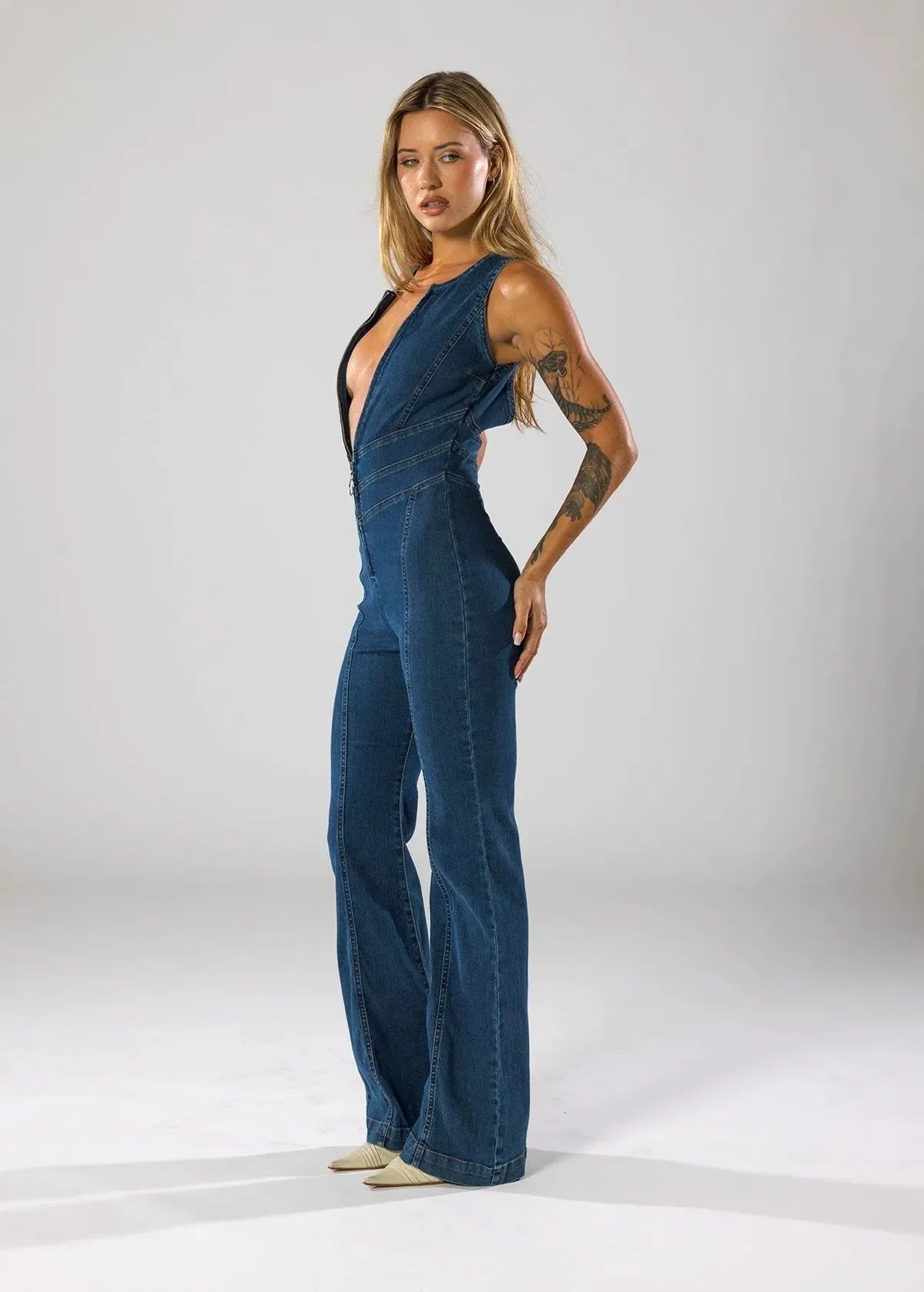 Liefde Vergrendeld Hartvormige Denim Jumpsuit - Harlett