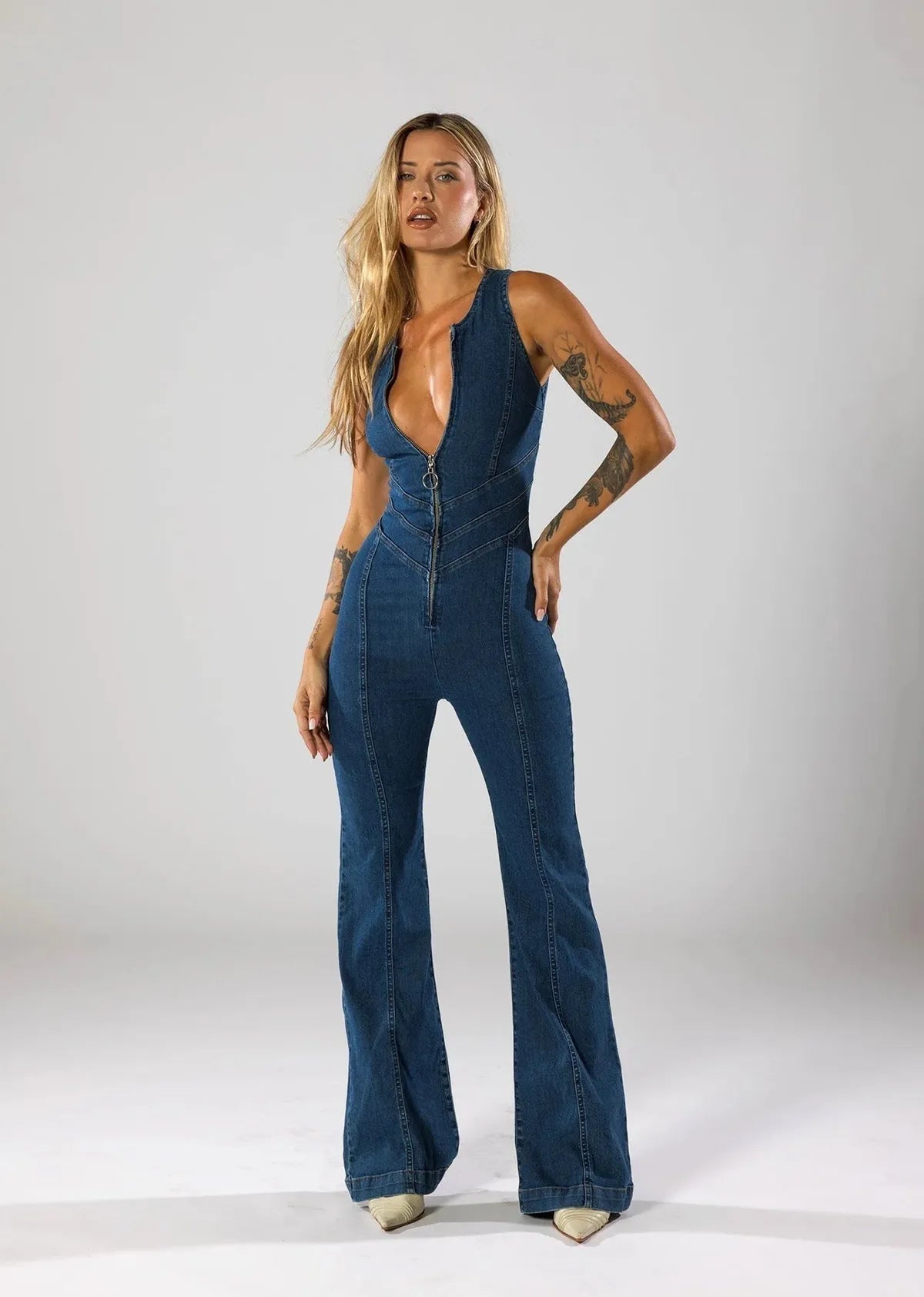 Liefde Vergrendeld Hartvormige Denim Jumpsuit - Harlett