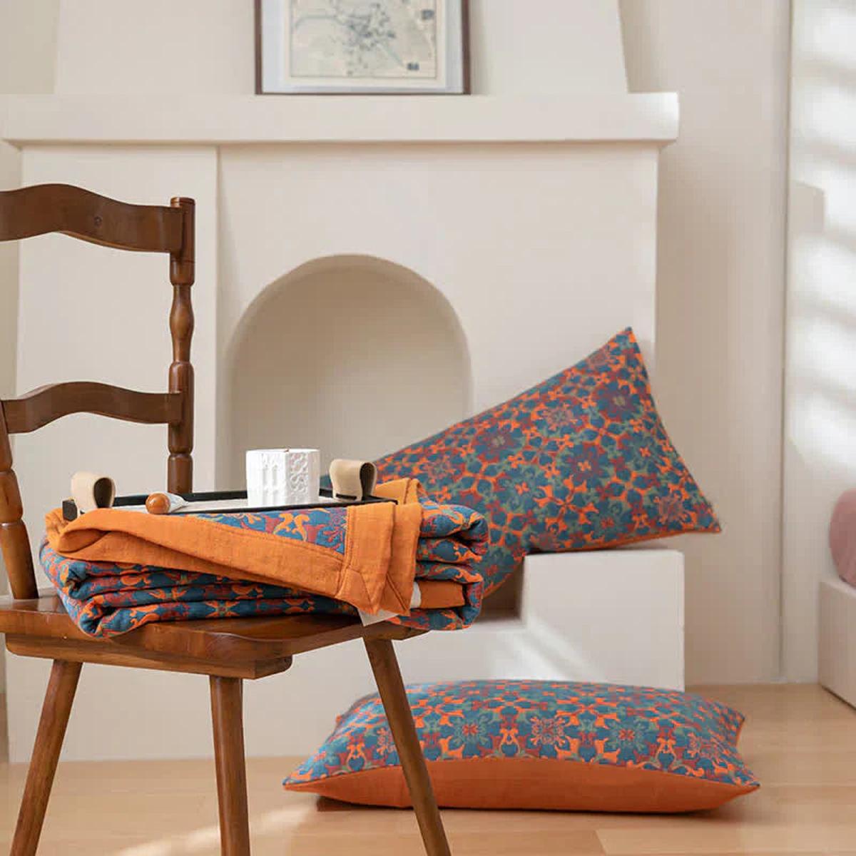 Omkeerbaar dekbed van biologisch katoen met blauw patroon 150x239 cm - Harlett