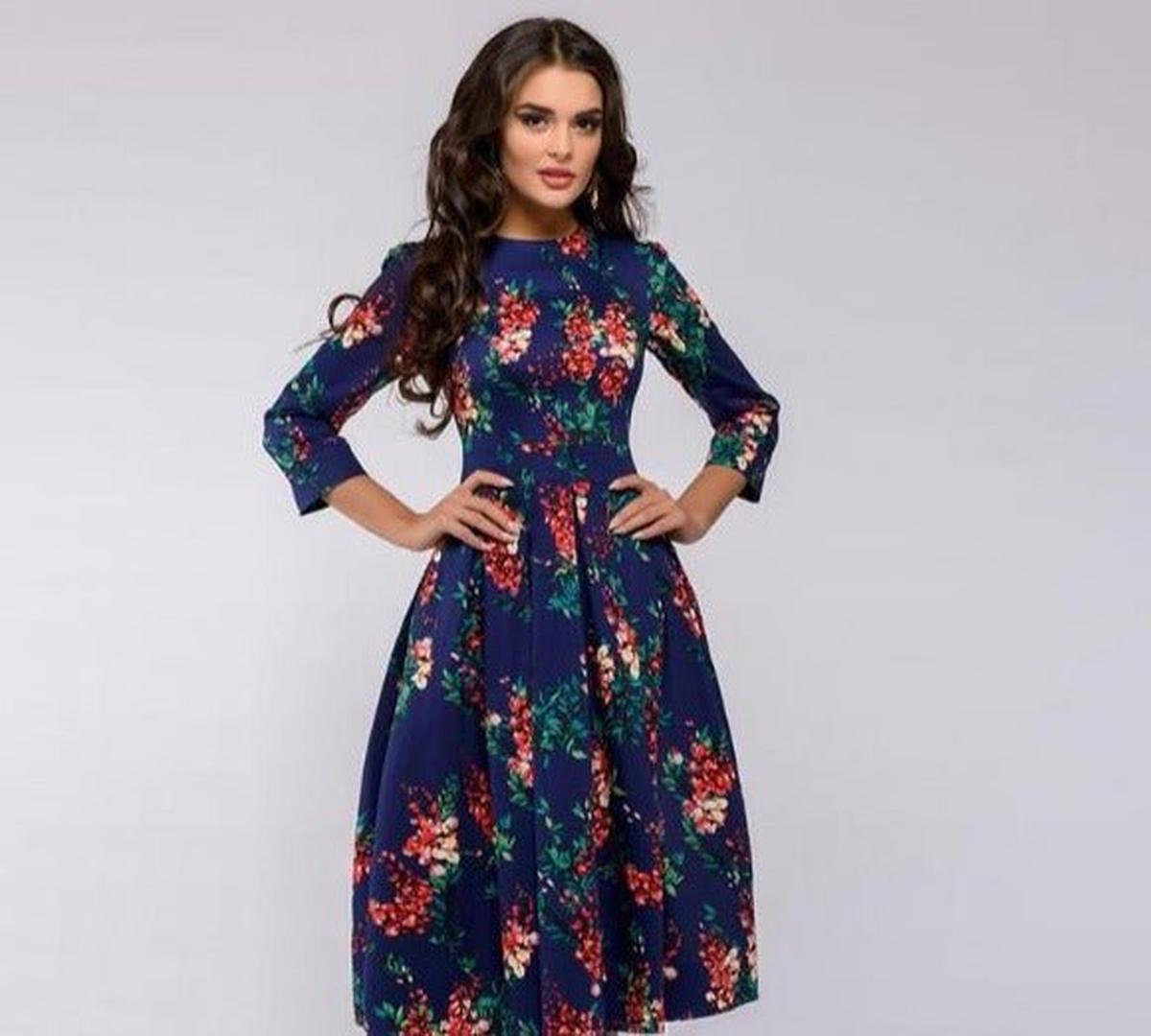 Retro Bloemenjurk Met 3/4 Pofmouwen Voor Vrouwelijke Elegantie - Harlett