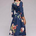 Retro Bloemenjurk Met 3/4 Pofmouwen Voor Vrouwelijke Elegantie - Harlett