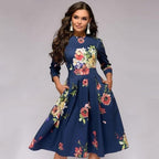 Retro Bloemenjurk Met 3/4 Pofmouwen Voor Vrouwelijke Elegantie - Harlett