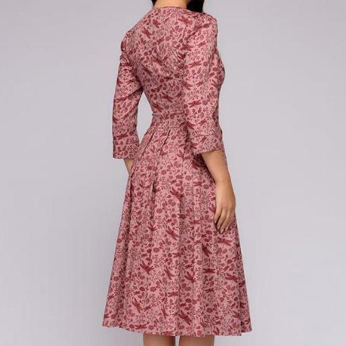 Retro Bloemenjurk Met 3/4 Pofmouwen Voor Vrouwelijke Elegantie - Harlett