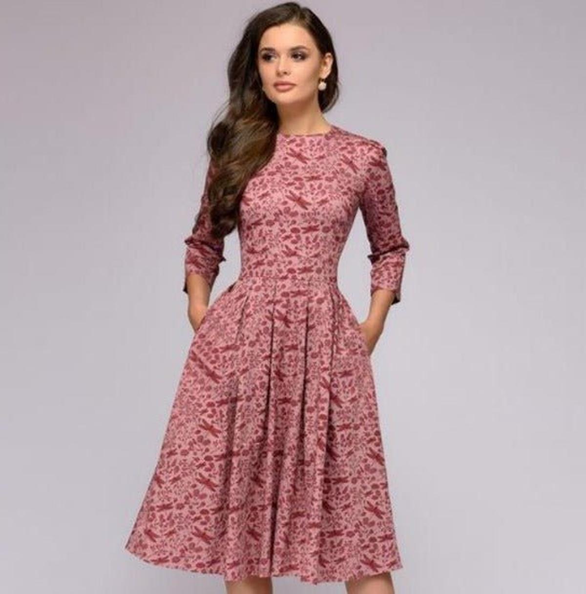 Retro Bloemenjurk Met 3/4 Pofmouwen Voor Vrouwelijke Elegantie - Harlett