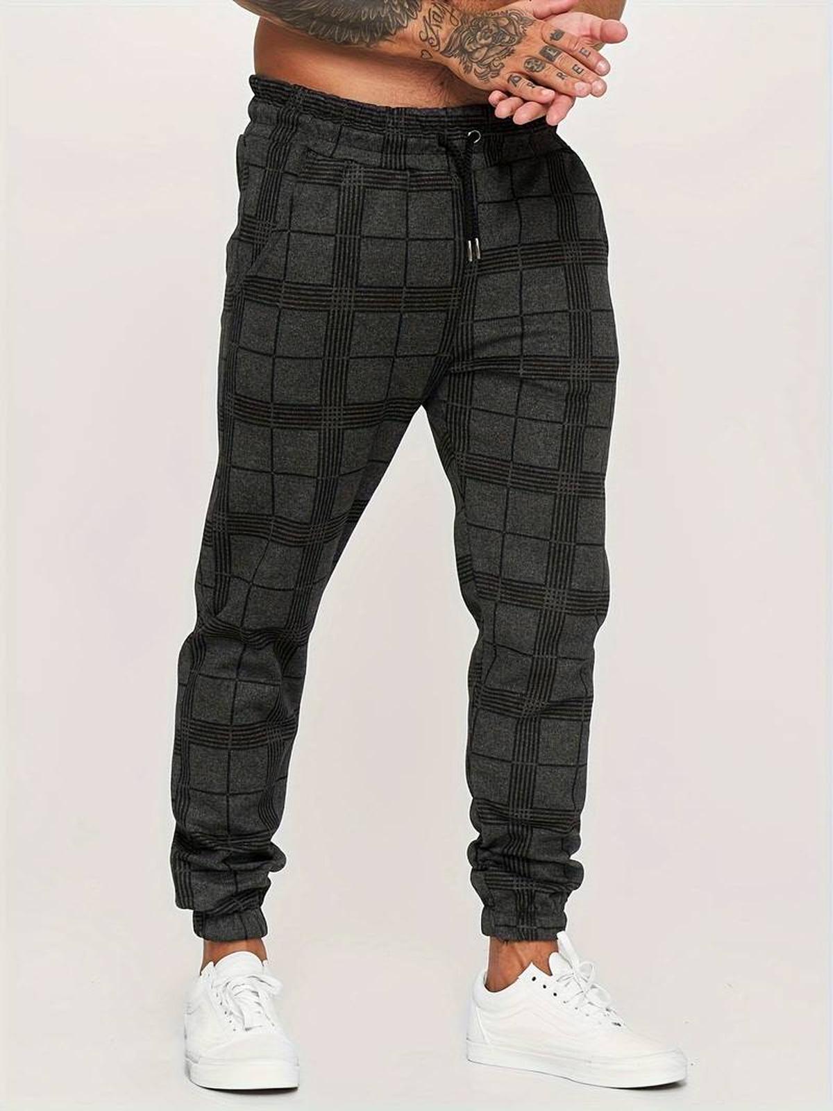 Ruitpatroon Katoenmix Joggers Met Elastische Tailleband En Enkelmanchetten - Harlett