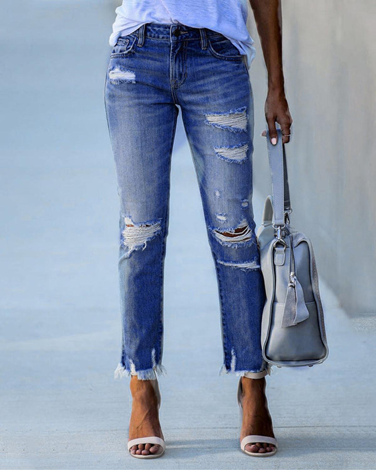 Slim Fit Gescheurde/Distressed Jeans Voor Vrouwen Casual Stretch Denim - Harlett