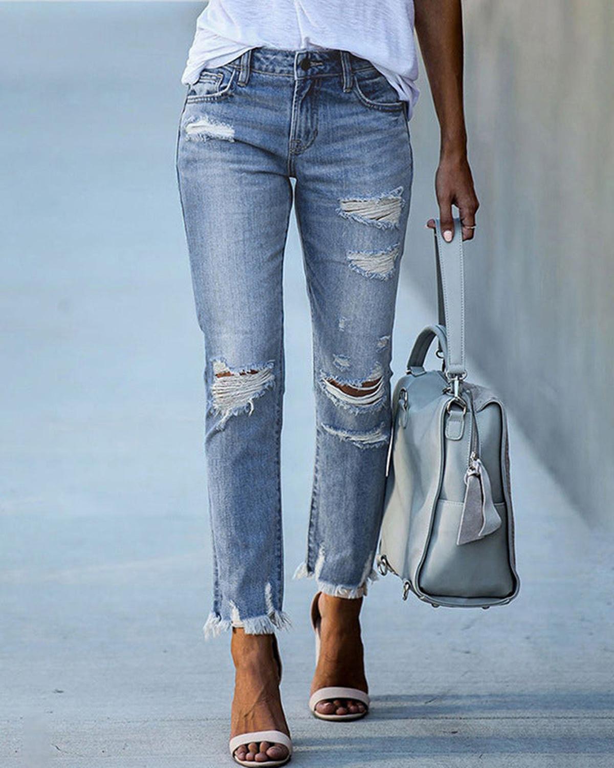 Slim Fit Gescheurde/Distressed Jeans Voor Vrouwen Casual Stretch Denim - Harlett