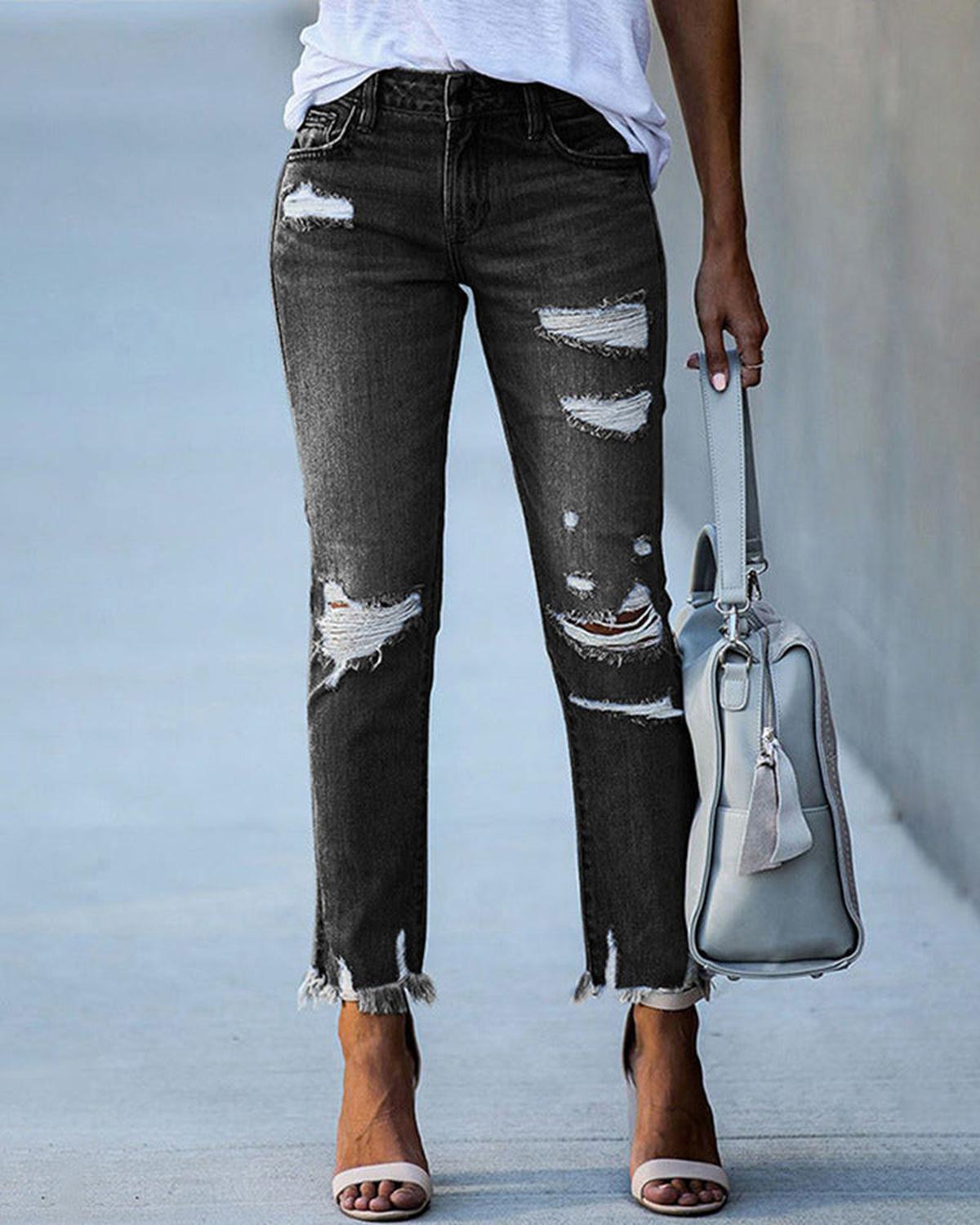 Slim Fit Gescheurde/Distressed Jeans Voor Vrouwen Casual Stretch Denim - Harlett
