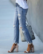 Slim Fit Gescheurde/Distressed Jeans Voor Vrouwen Casual Stretch Denim - Harlett