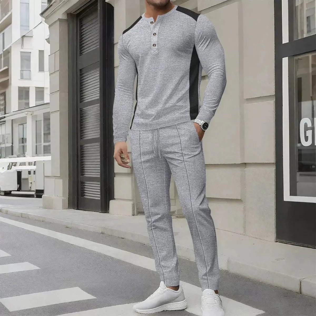 Slim Fit Wafelstructuur Casual Twee - Delige Sport Outfit - Harlett