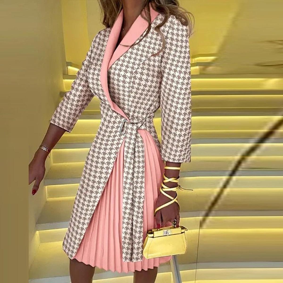 Stijlvolle Dames Blazer Midi Jurk Met Verstelbare Riem - Harlett
