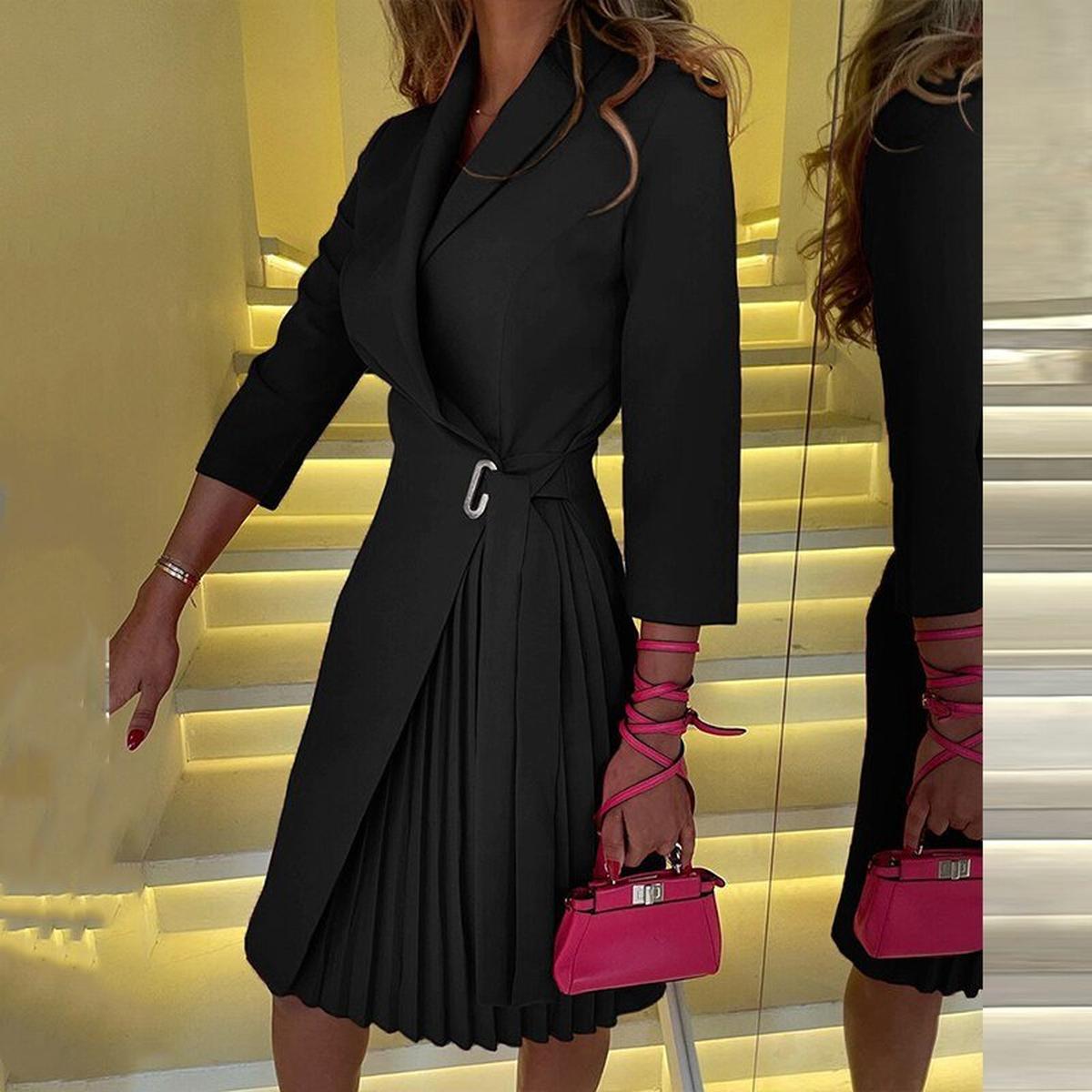 Stijlvolle Dames Blazer Midi Jurk Met Verstelbare Riem - Harlett