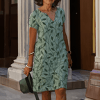 Tijdloze Vintage Jurk Met V - Hals En Korte Mouwen - Harlett