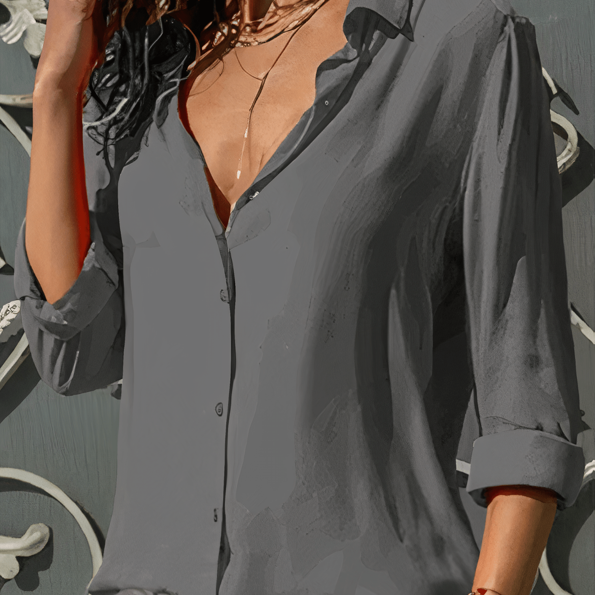 Vloeiende Blouse Met Knoopsluiting En Klassieke Kraag - Harlett